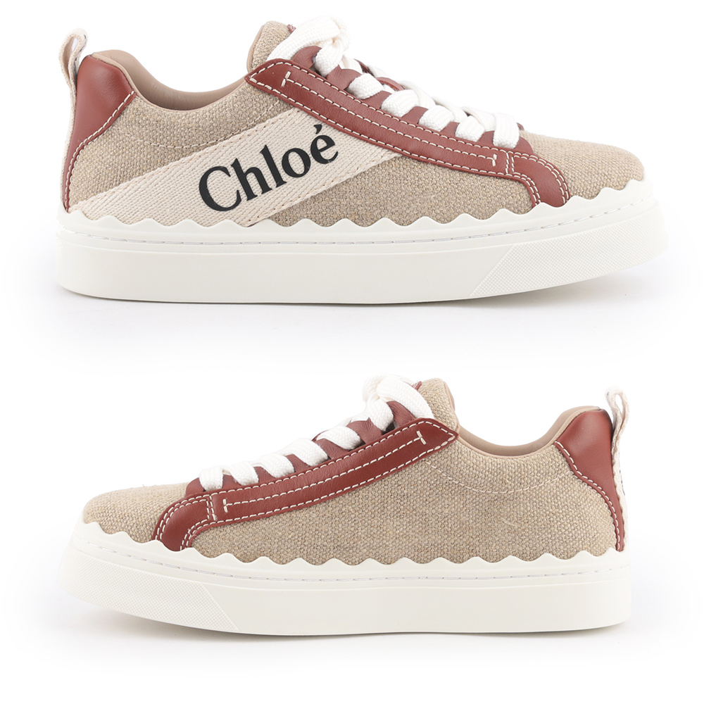 CHLOE' LAUREN 棉質拼牛皮休閒運動鞋37/白色/棕色, , large