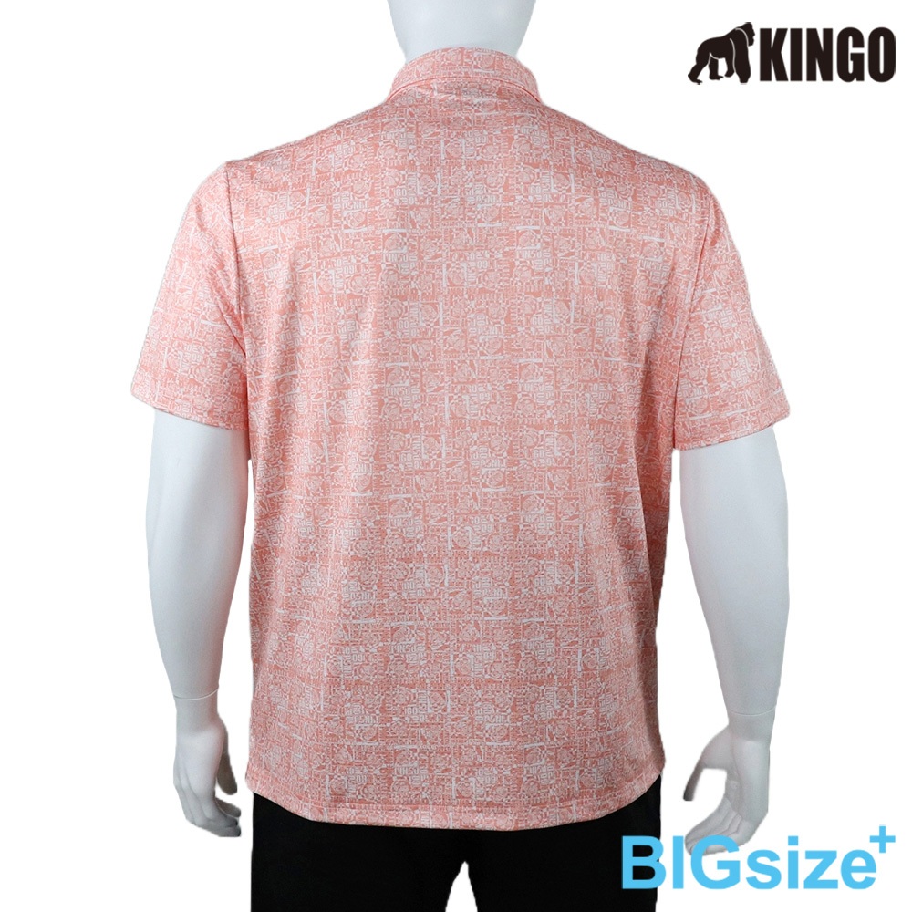 KINGO-大尺碼-男款 排汗POLO衫-粉桔-413206, , large