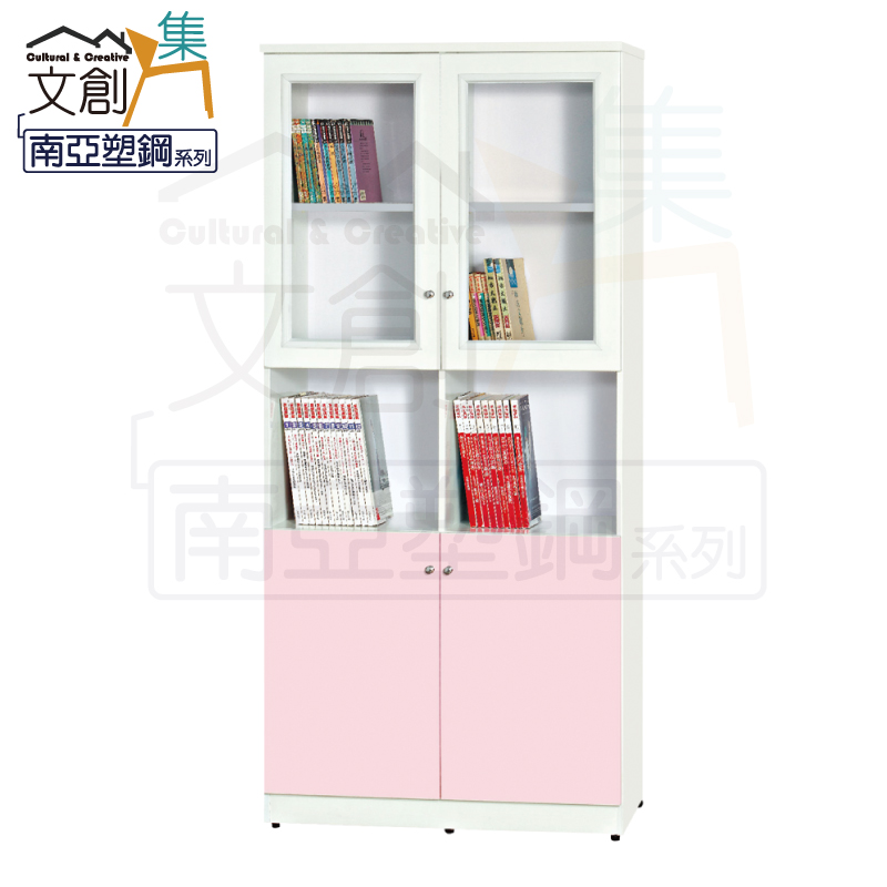 【文創集】巴莉 環保3.1尺南亞塑鋼四門中空書櫃/收納櫃(客約商品), , large