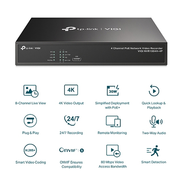 TP-LINK 昌運監視器 VIGI NVR1004H-4P 4路 網路監控主機 + WD PRO 10TB監控專用硬碟, , large