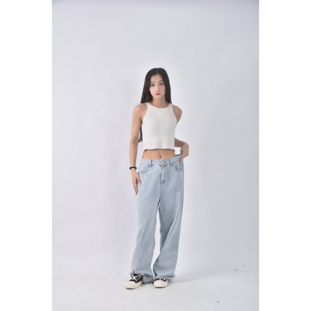 (XL) ks fashion高腰丹寧牛仔寬版藍色長褲二手衣, , large