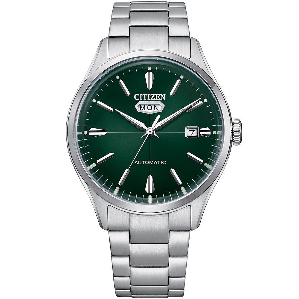 CITIZEN 星辰 C7 經典復刻日曆機械錶-銀x綠 NH8391-51X, , large