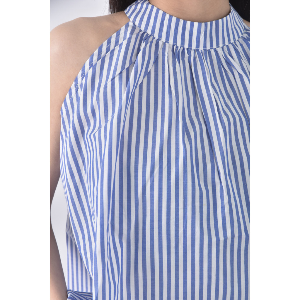 (L) air space質感削肩條紋藍色上衣二手衣, , large