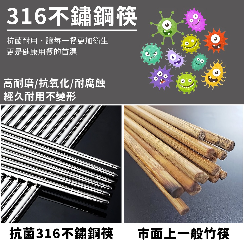筷子 316不鏽鋼 SGS認證 五雙 圓筷 止滑筷【Ho覓好物】不鏽鋼筷子 防滑筷 方筷 筷子 不鏽鋼方筷, , large