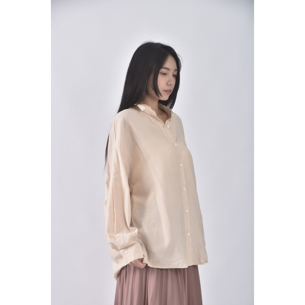 (L) apit質感素面杏色長袖上衣二手衣, , large