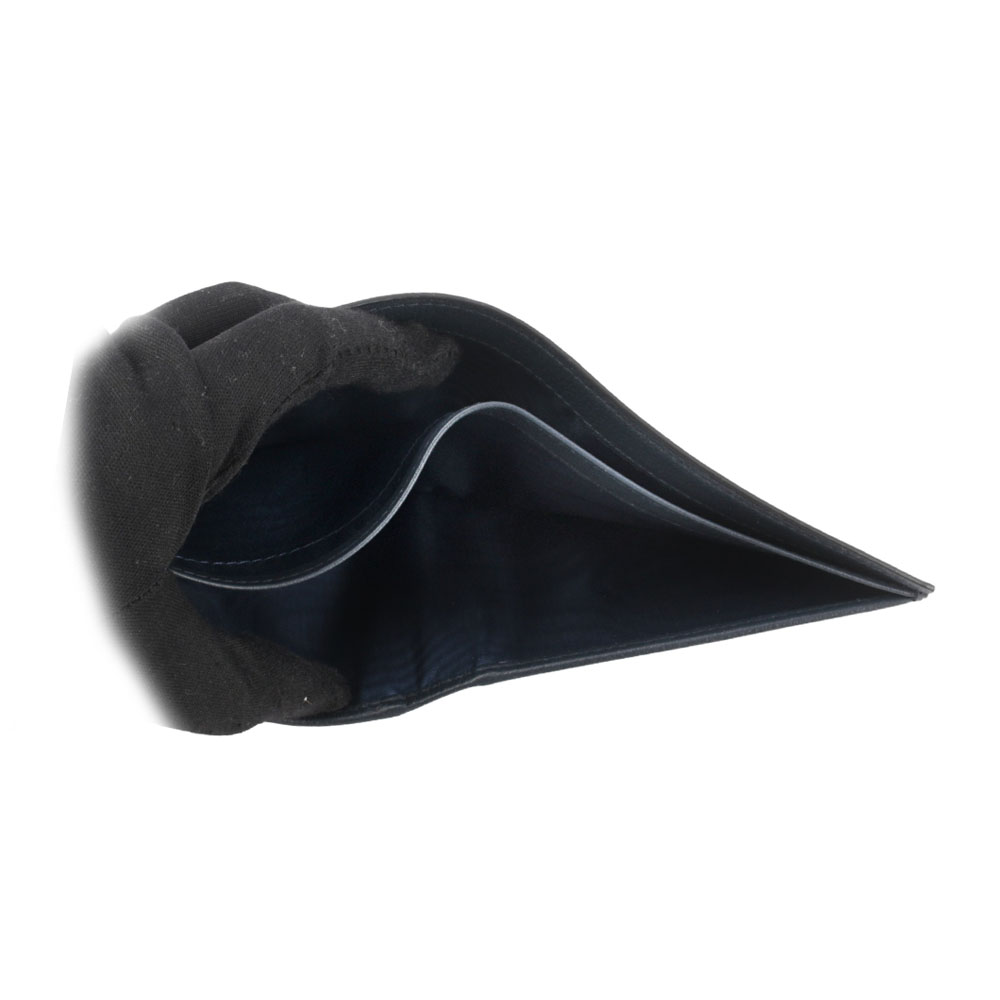 PRADA 銀字Logo 粒紋牛皮內拼色對開8卡短夾/黑色/深藍色, , large