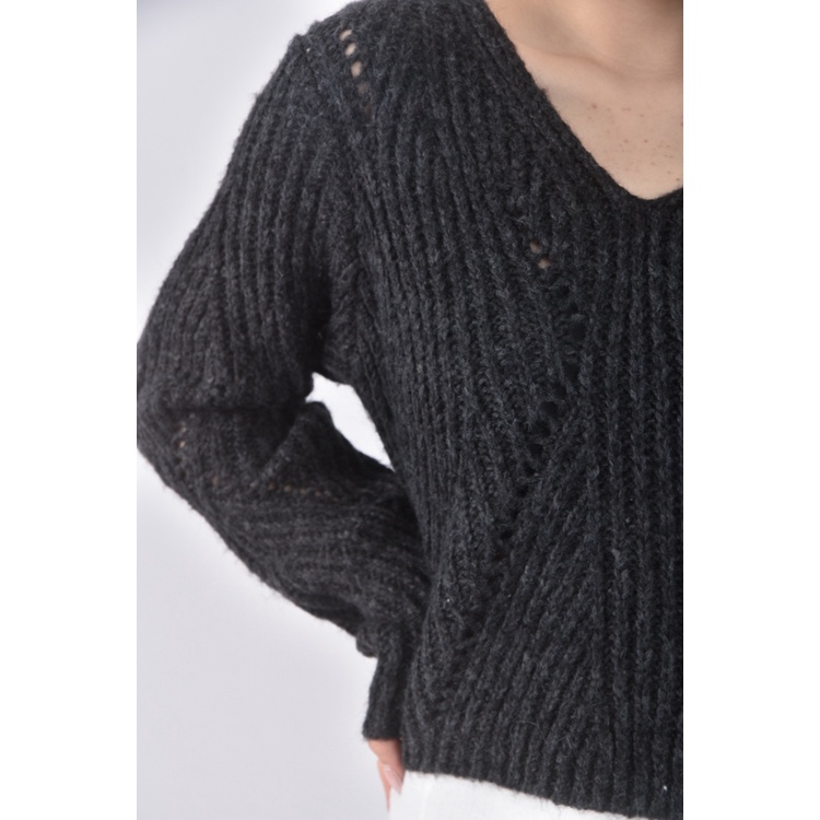 (F) baking soda韓牌修身短版質感V領黑色毛衣二手衣, , large