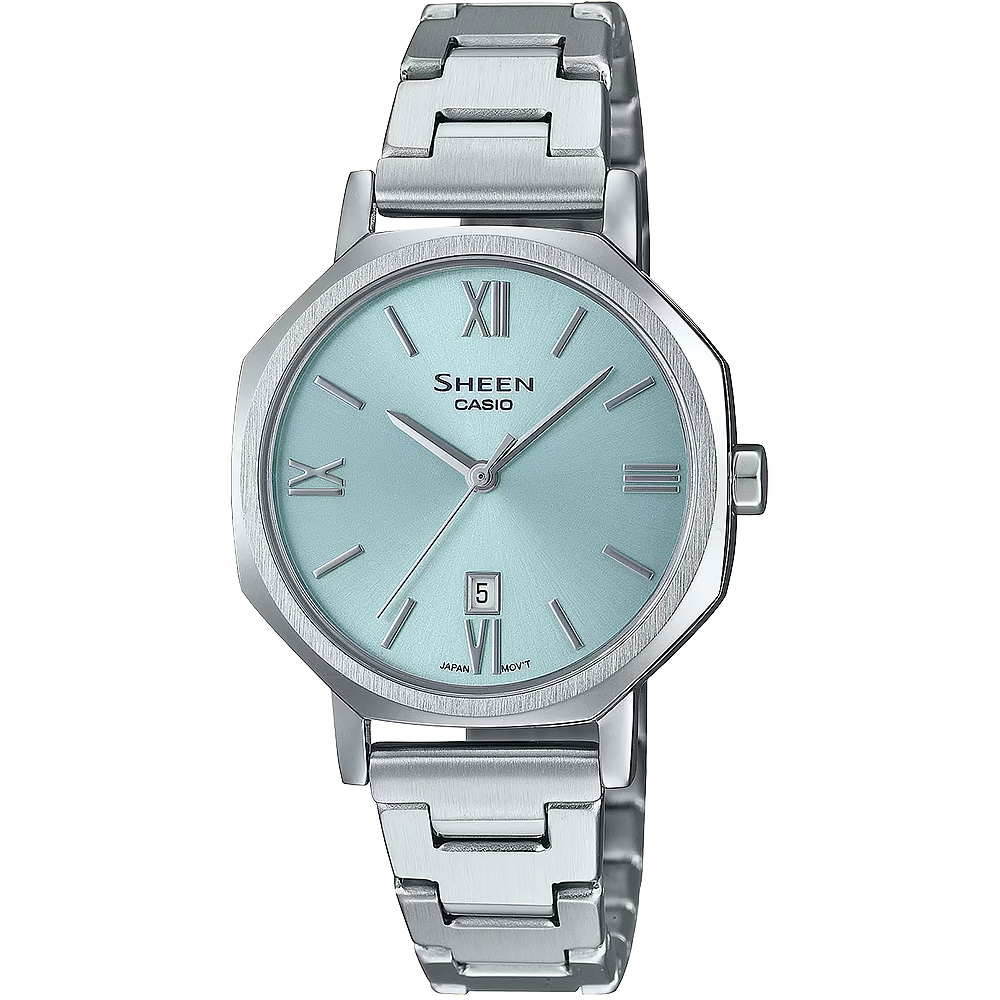 CASIO 卡西歐 SHEEN 文青風格 八角形鍊帶女錶-藍 SHE-4554D-2A, , large