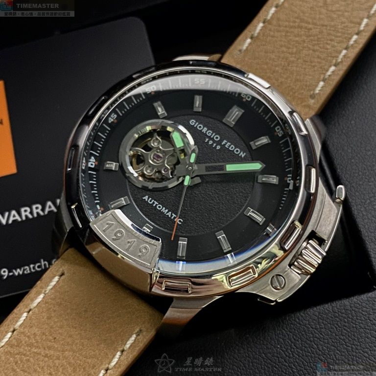 [星晴錶業]GiorgioFedon1919手錶,46mm,GF00121黑色雙面機械鏤空錶面銀錶殼咖啡色真皮皮革錶帶款, , large