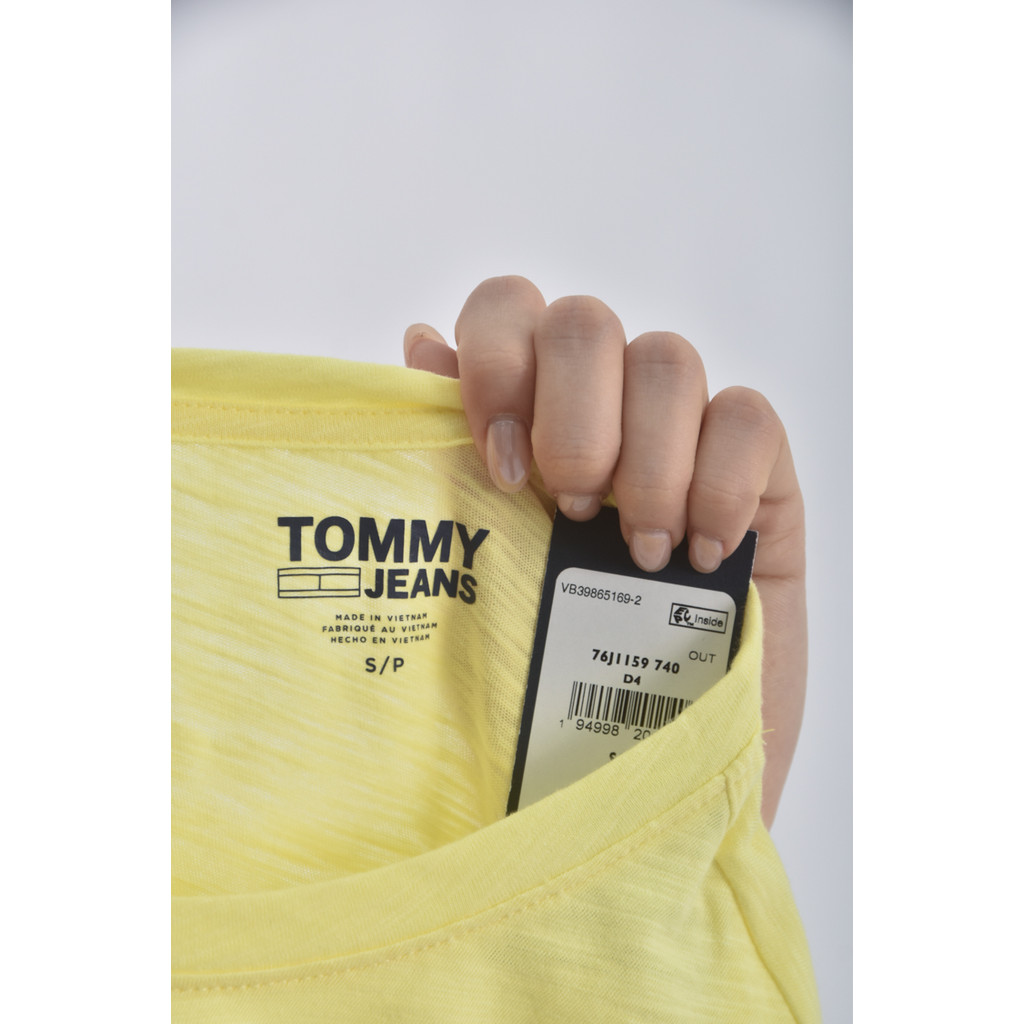 (S) tommy jeans棉質純棉簡約logo黃色短袖上衣二手衣, , large