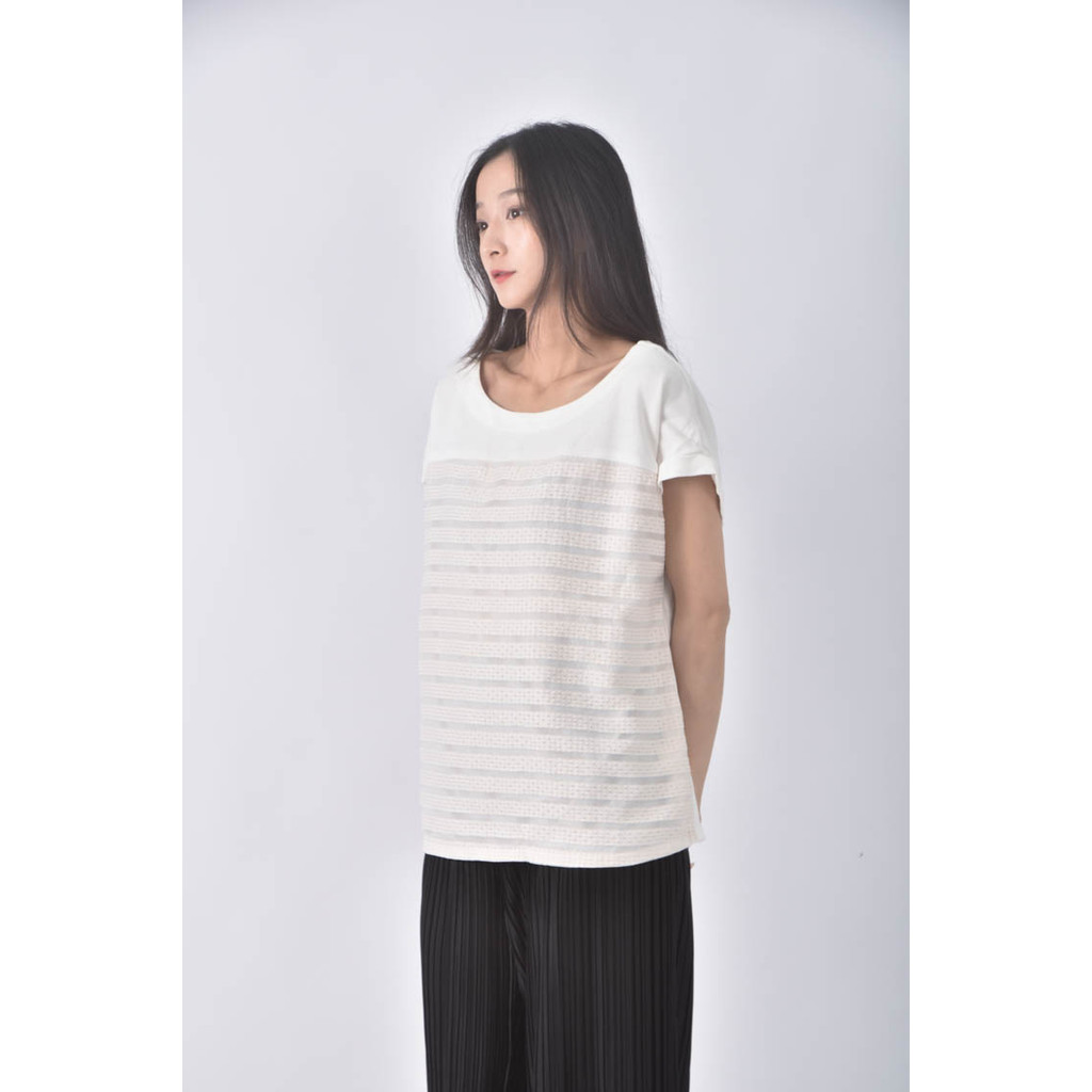 (XL) chica條紋白色短袖上衣二手衣, , large