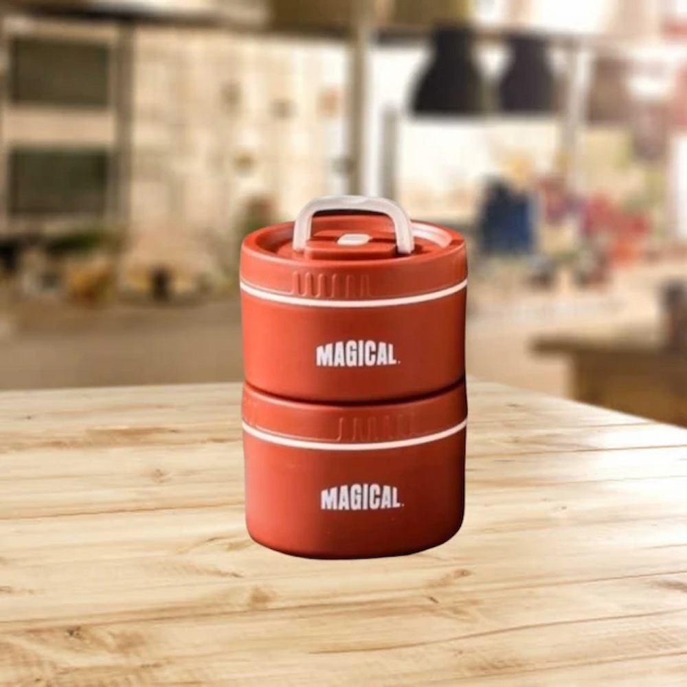 【A&R】日式304不鏽鋼便當盒1600ML 二入組 紅色白邊保溫款