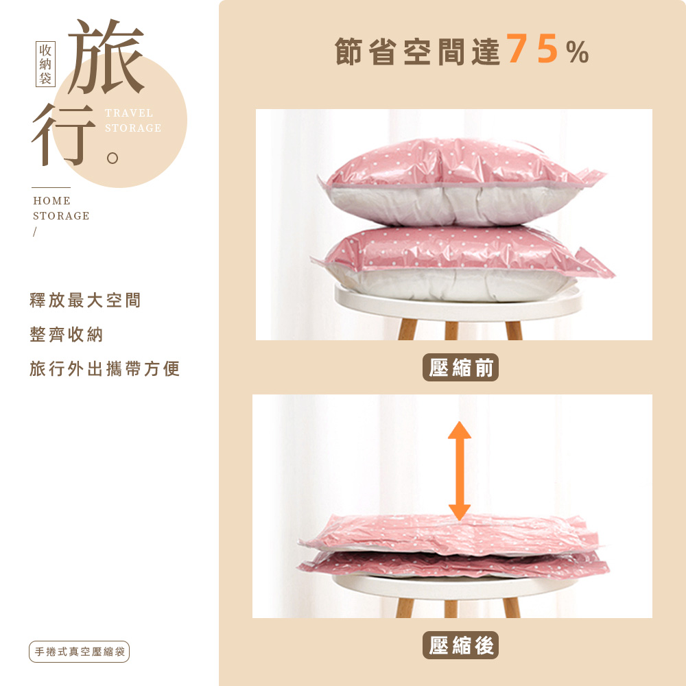 【上手家居】旅行壓縮袋-小號 2入組(真空壓縮袋/真空收納袋/衣服壓縮袋/衣物壓縮袋/手捲壓縮袋/手卷壓縮袋), , large