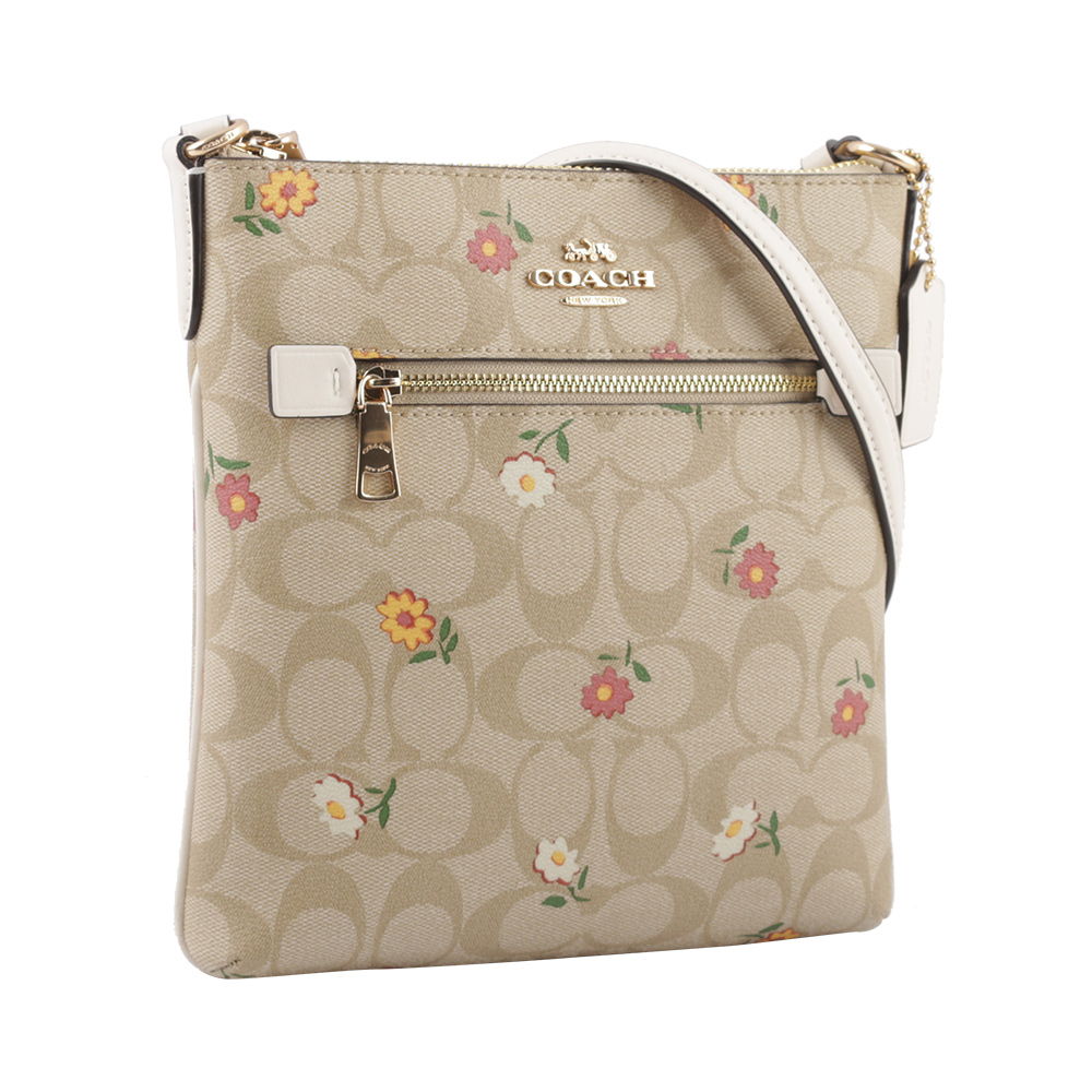 COACH Rowan 小花圖案拉鍊口袋迷你方形斜背包/淺卡其, , large