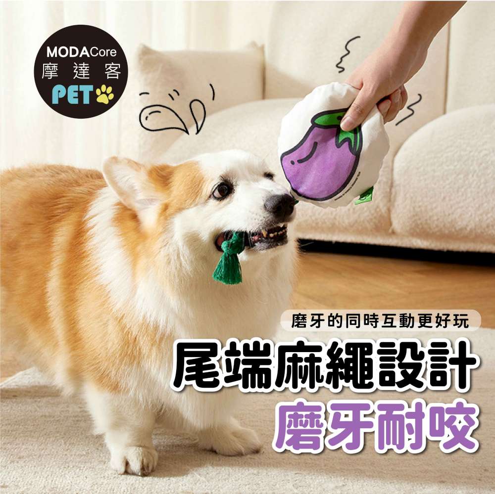 摩達客寵物-棉繩咬咬發聲玩具-茄子與番茄兩入組-狗猫磨牙互動紓壓_陪伴布娃娃自嗨解悶, , large