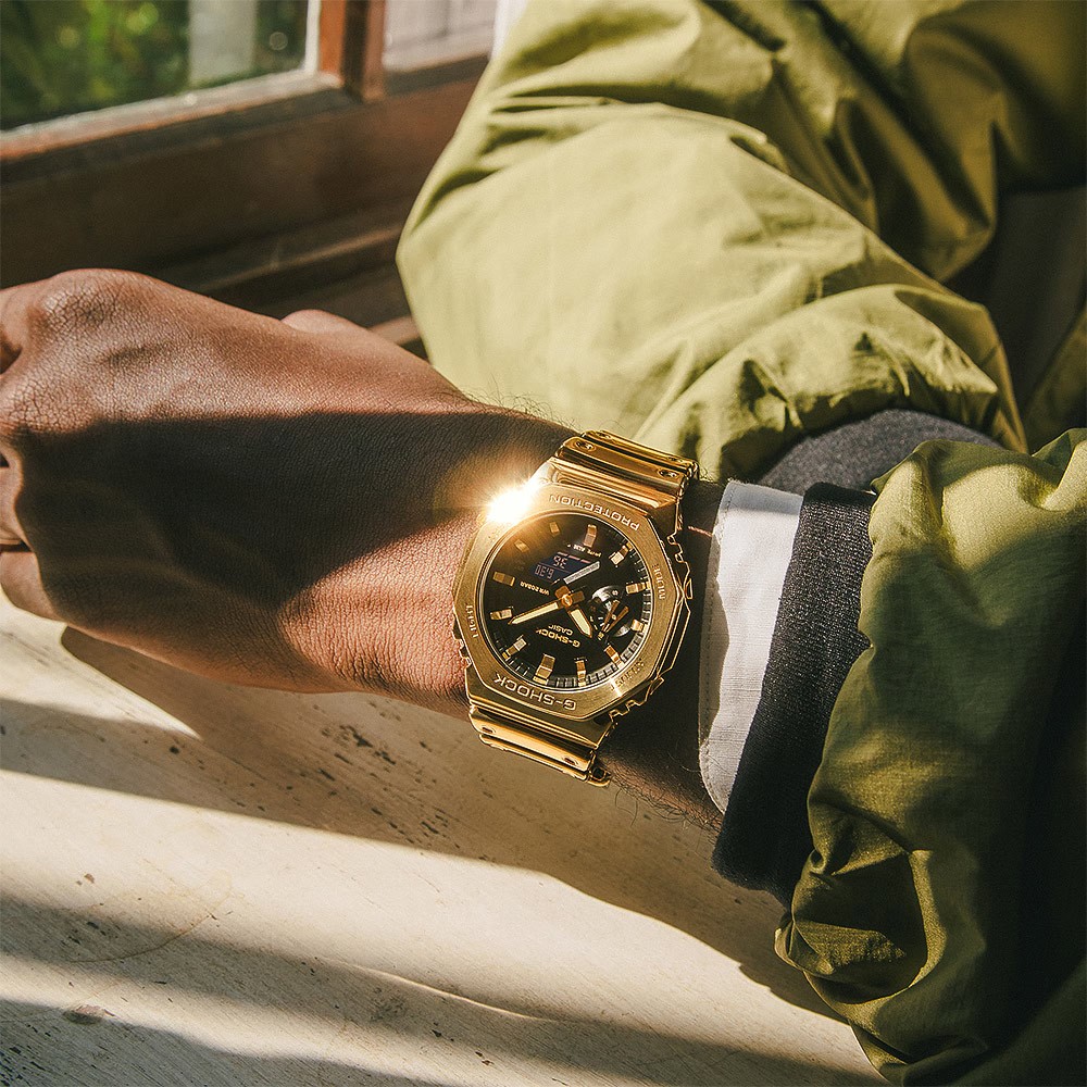 CASIO 卡西歐 G-SHOCK 單色美學 八角金屬錶殼 雙顯手錶-金 GM-2100YMG-9A, , large