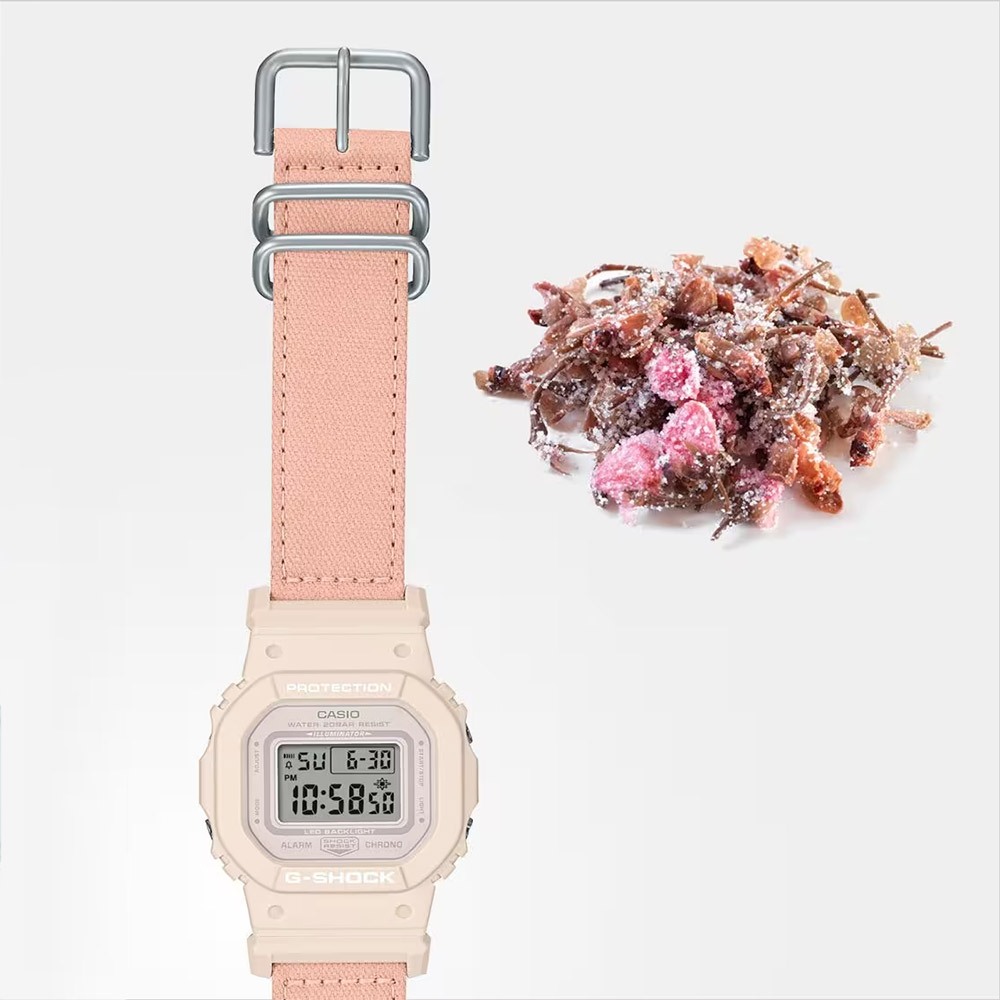 CASIO 卡西歐 G-SHOCK 自然系列 櫻花粉 布質錶帶方型女錶 GMD-S5600CT-4, , large