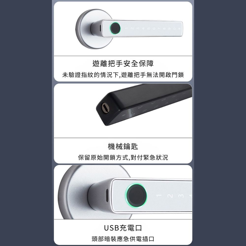 五合一智能指紋門把鎖/銀色, , large