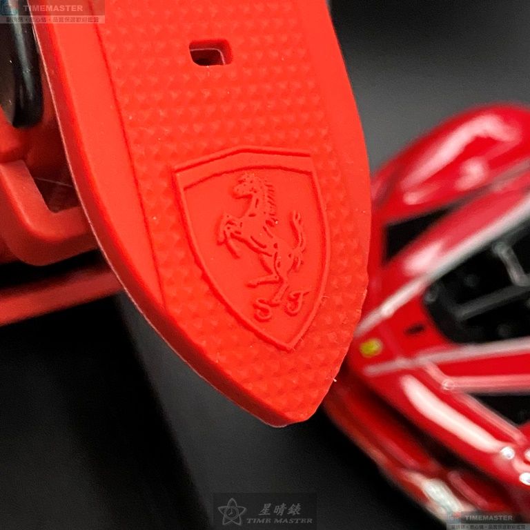 [星晴錶業]FERRARI手錶,42mm,FE00002黑色錶面黑錶殼紅矽膠錶帶款, , large