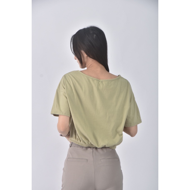 (XL) koreon version質感修身短版綠色短袖上衣二手衣, , large