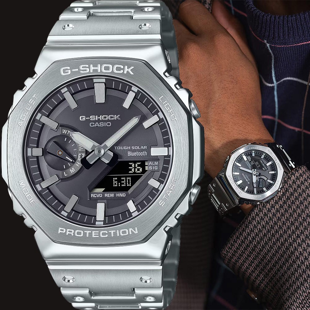 CASIO 卡西歐 G-SHOCK 全金屬 雙顯太陽能藍牙手錶 GM-B2100SD-1A, , large