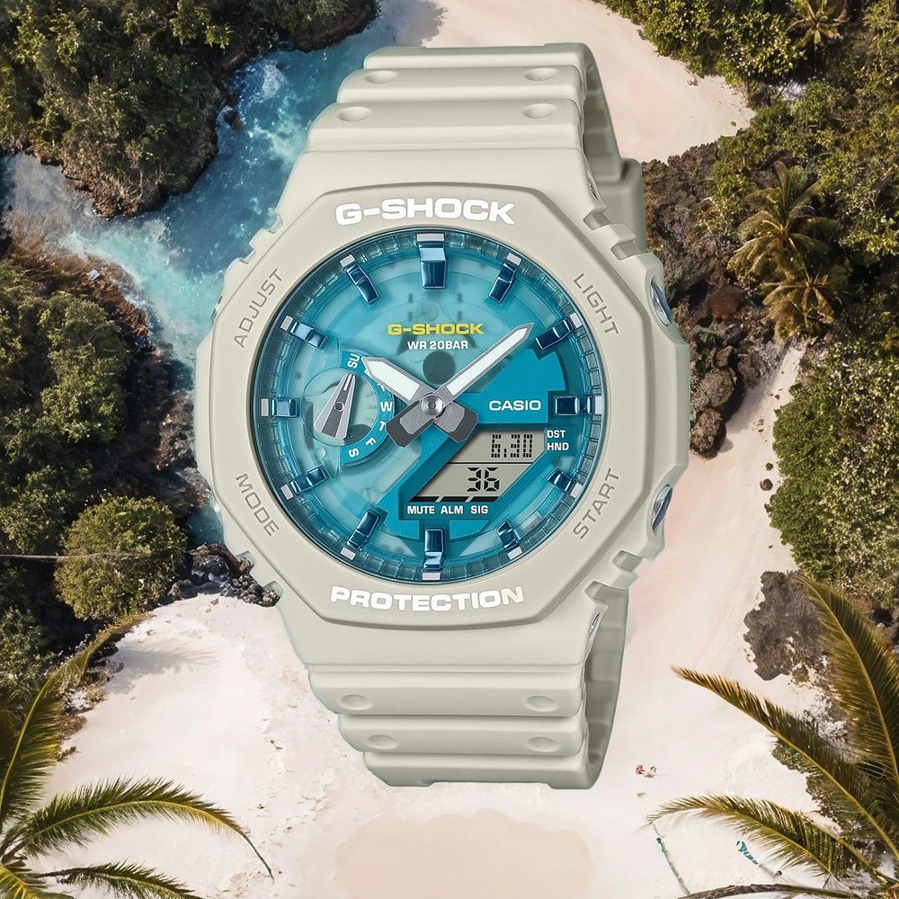 CASIO 卡西歐 G-SHOCK 海洋運動 防震八角雙顯電子錶 GA-2100AS-5A, , large