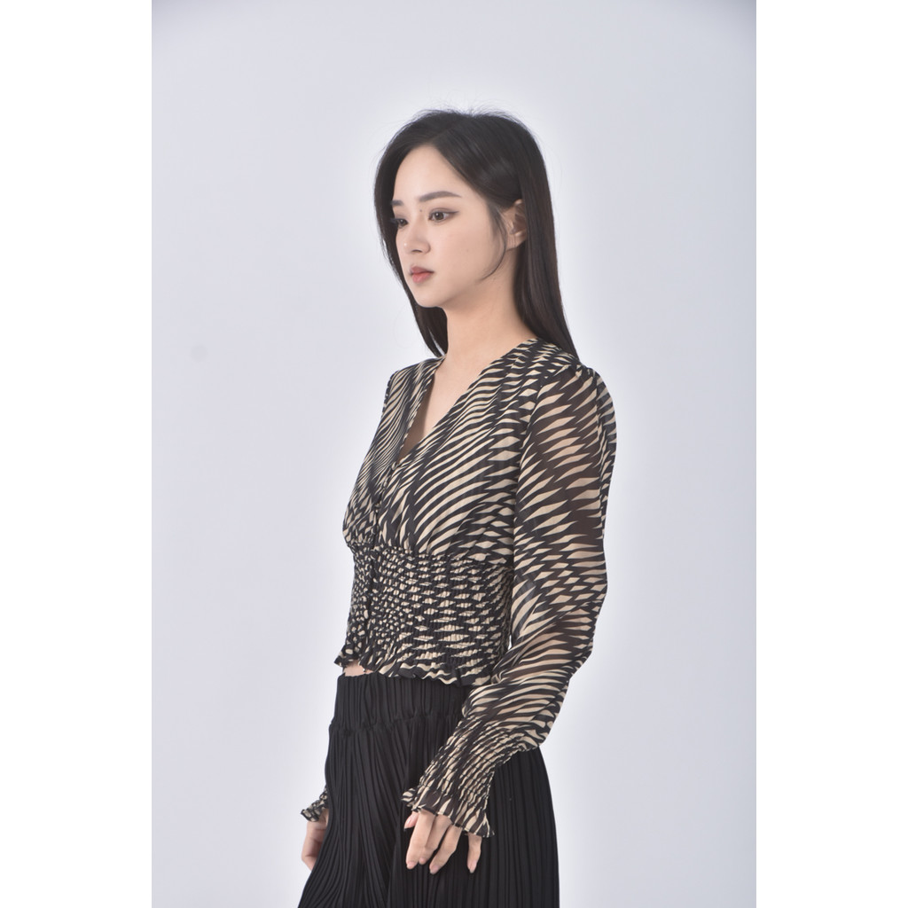 (S) pigpighouse質感紡紗V領黑色長袖上衣二手衣, , large