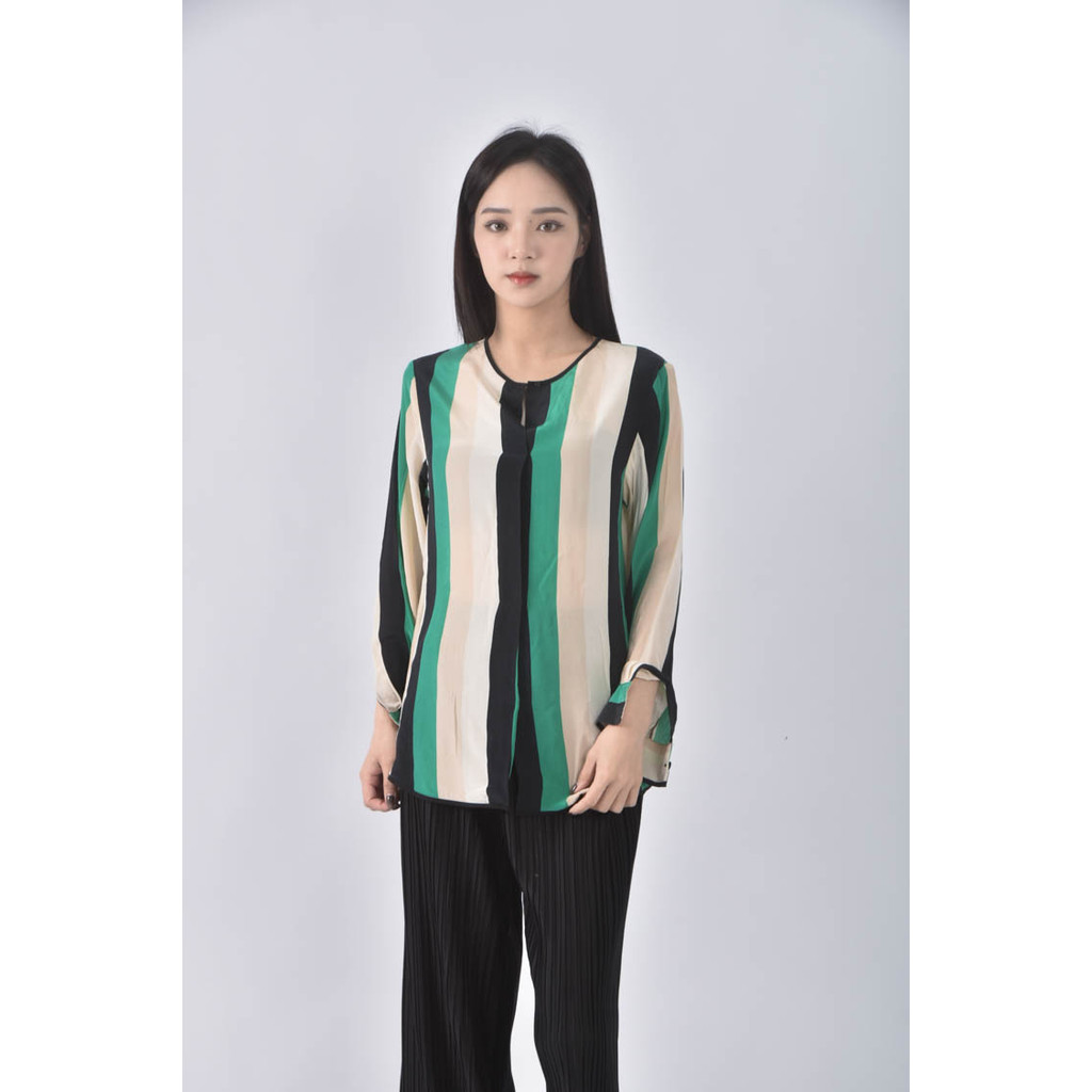 (S) 條紋綠色長袖上衣二手衣, , large