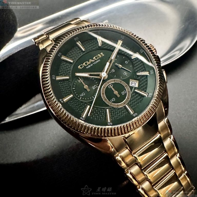 [星晴錶業]COACH手錶,44mm,CH00215墨綠色錶面金色錶殼金色精鋼錶帶款, , large
