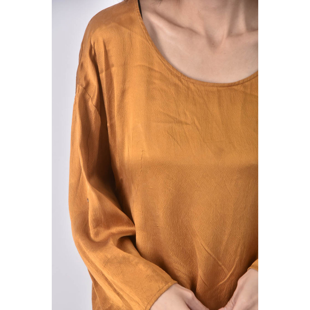 (XL) 純絲棕色長袖上衣二手衣, , large