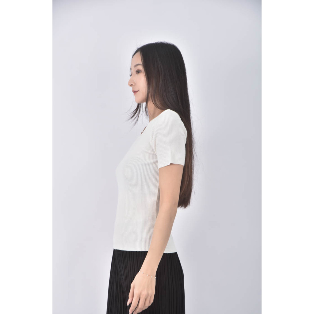 (XS（含）以下) 質感坑紋白色短袖上衣二手衣, , large
