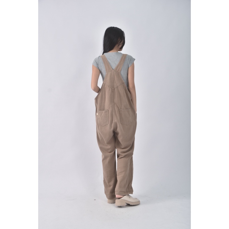 (F) 【金莎私服】caco丹寧牛仔吊帶棉質純棉棕色長褲二手衣, , large
