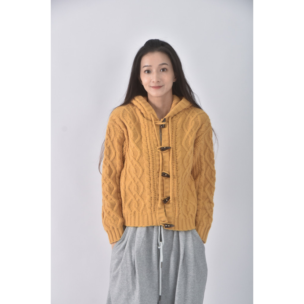 (S) pnk shop韓牌質感牛角釦連帽橘色外套二手衣, , large