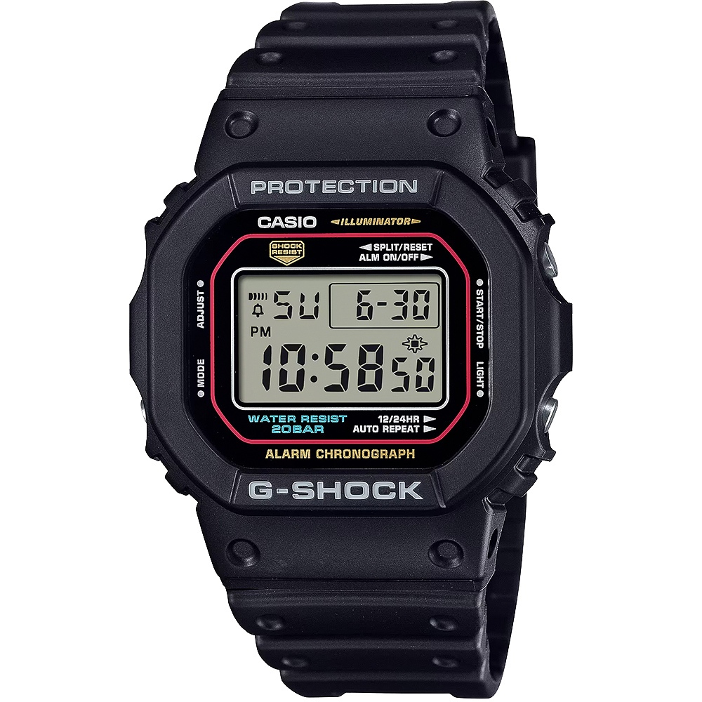 CASIO 卡西歐 G-SHOCK 經典配色方形電子錶 學生錶 DW-5600RL-1, , large