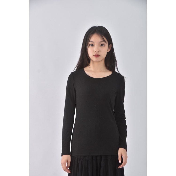 (S) niceioi質感圓領黑色長袖上衣二手衣, , large