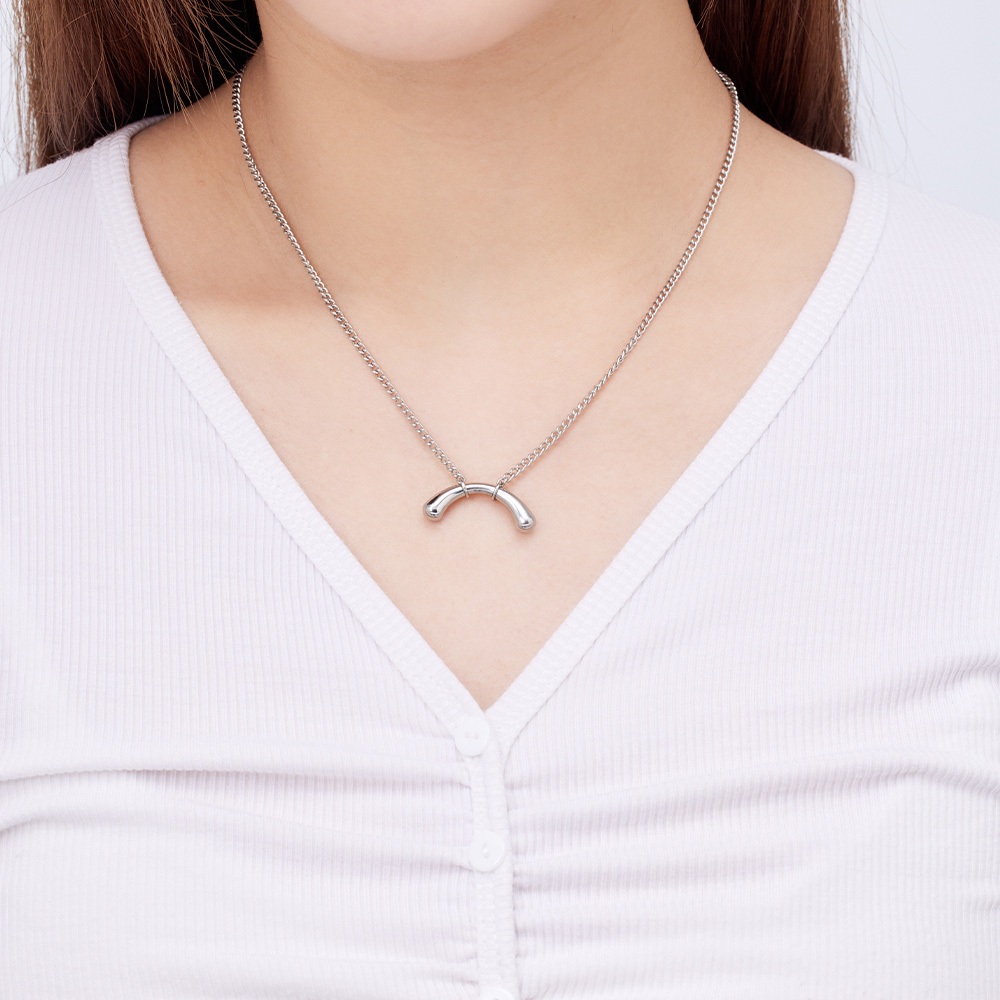 ULOO Glimmer 流光弧形吊墜項鍊-銀色 UN4002720, , large