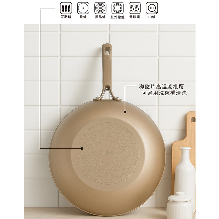 仙德曼旋薄輕量不沾深炒鍋-附蓋-32cm-2支, , large