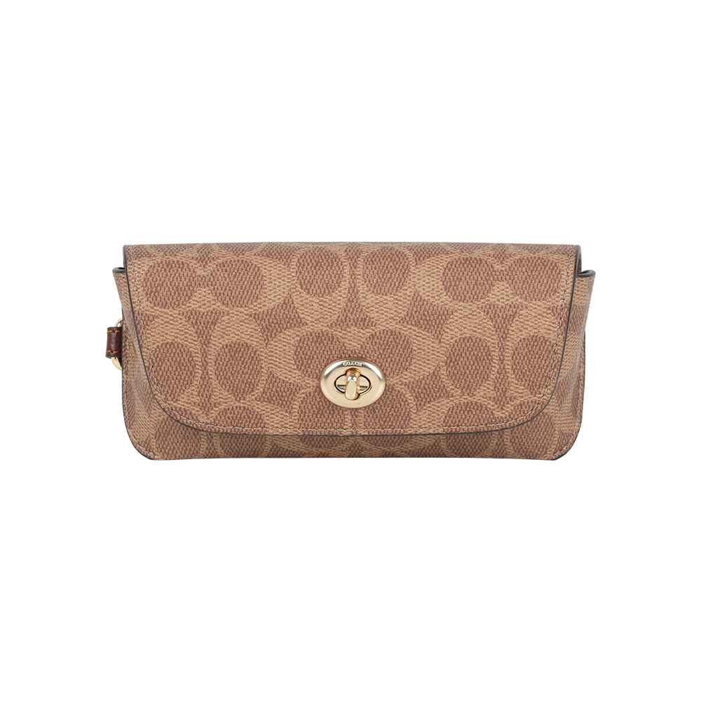 COACH CC Logo 塗層帆布附提把萬用包/眼鏡收納包(棕褐色/棕色)