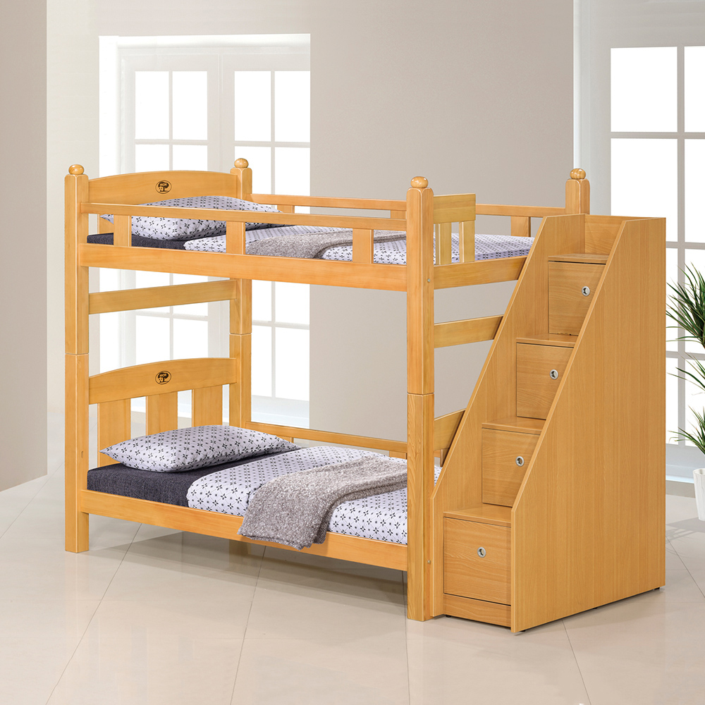 【唯熙傢俱】葛雷檜木色3.5尺收納樓梯雙層床組, , large