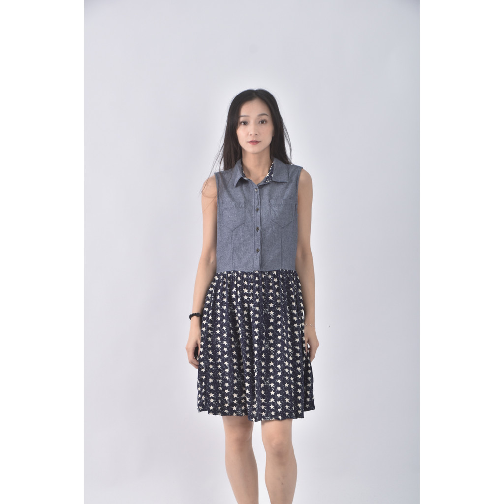 (S) net無袖點點藍色洋裝二手衣, , large