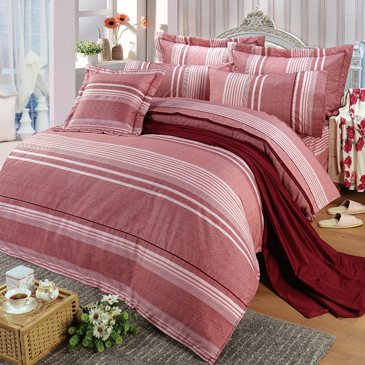 【多利寶寢具】FITNESS 精梳棉雙人加大四件式被套床包組-安德里-紅