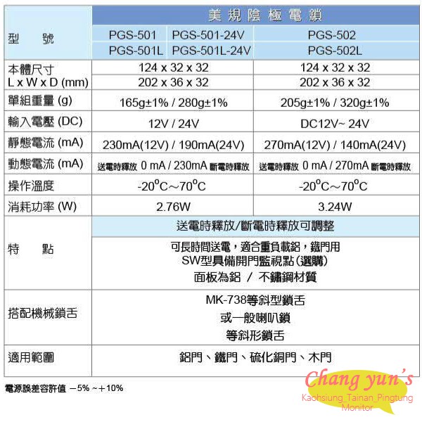 昌運監視器 PONGEE Pegasus PGS-502L DC12V~24V 送電開/斷電開可調整 陰極鎖 電鎖, , large