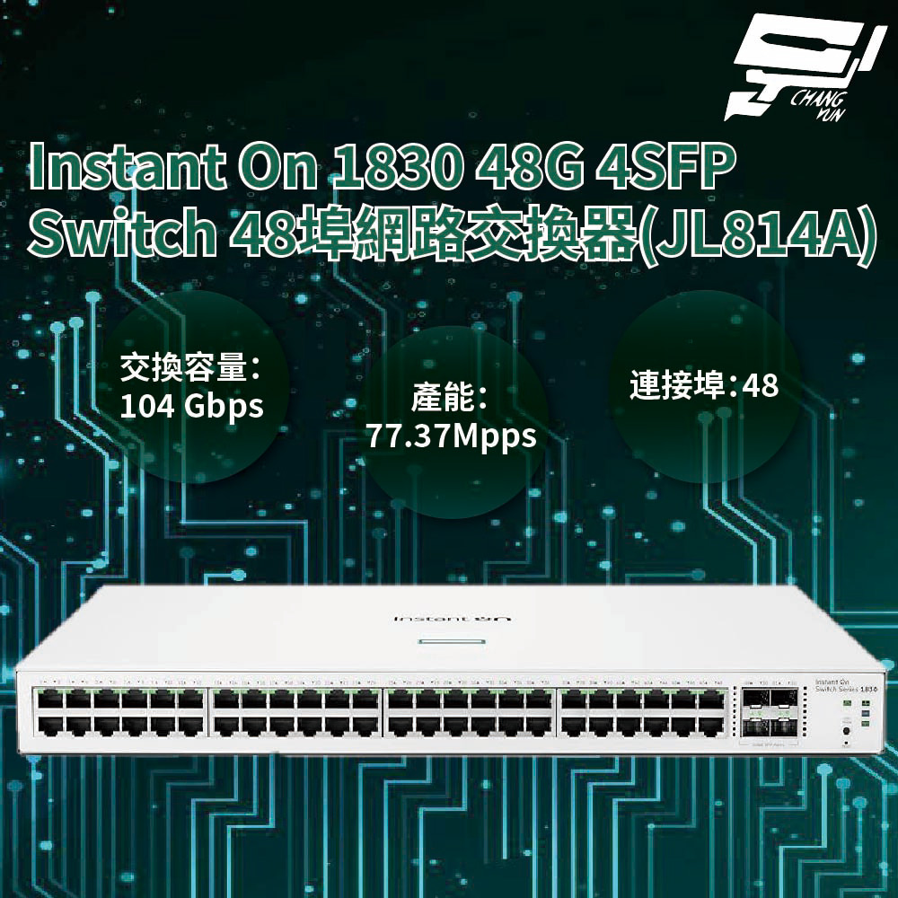 昌運監視器Aruba HPE Instant On 1830 48G 4SFP 48埠網路交換器(JL814A)
