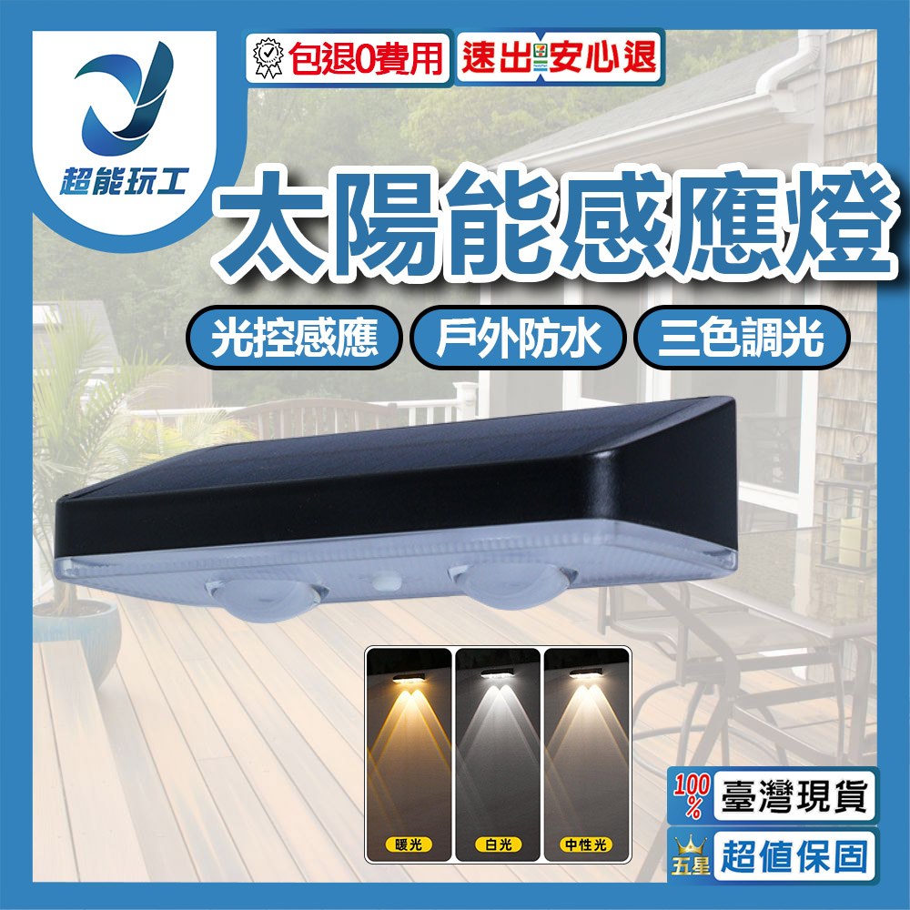 Solar-powered outdoor sensor light / tri-color lighting, , large