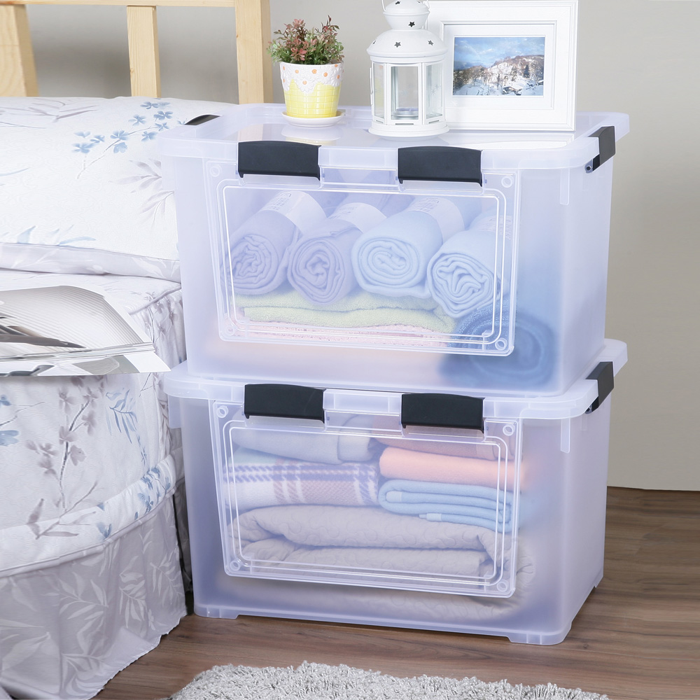 【真心良品】KEYWAY聯府 雙開式收納箱附輪70L -4入組-透明色, , large