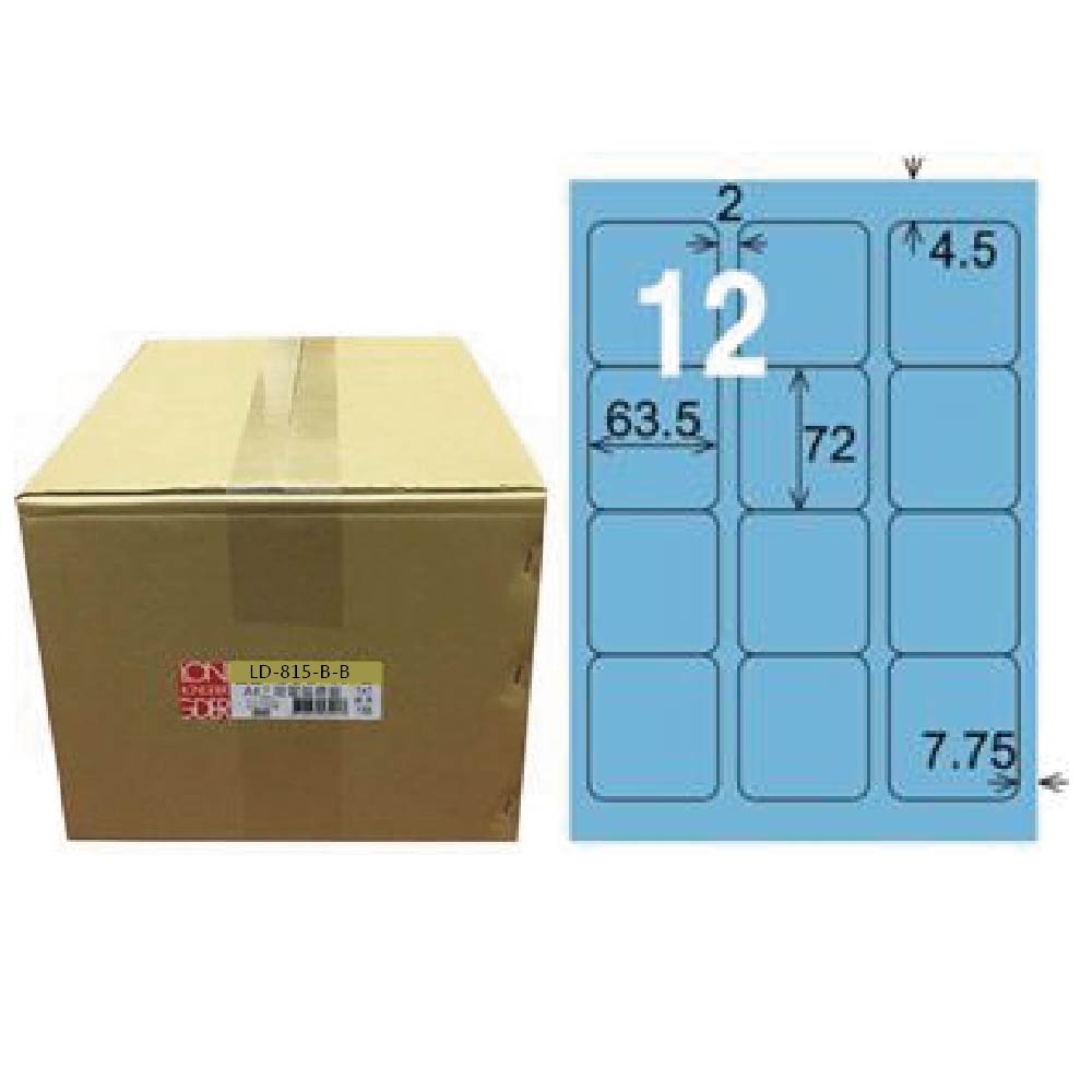 【龍德】LONGDER 三用電腦標籤 A4 12格 圓角 63.5*72mm 淺藍1000張/箱 LD-815-B-B(適用雷射、噴墨、影印), , large