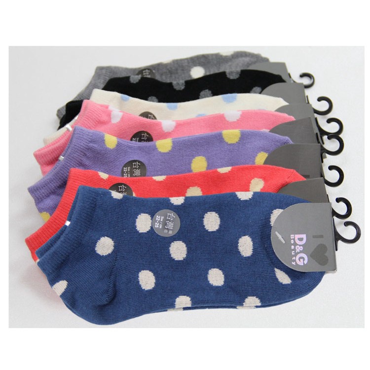 【D&G】圓點隱形襪<橘紅/淺米>D263 女襪 襪子 短襪 踝襪, 橘紅/淺米,22-25CM, large