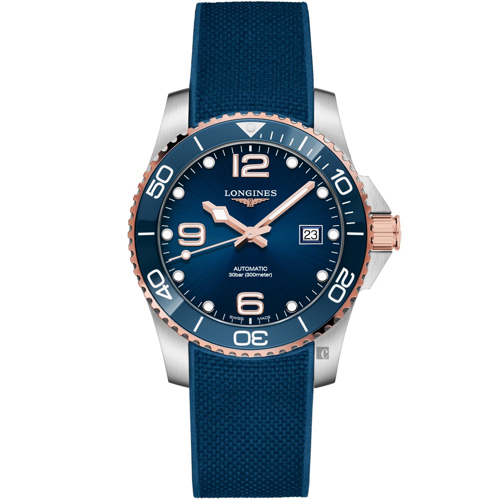 LONGINES 浪琴 深海征服者浪鬼陶瓷潛水機械錶-藍x玫瑰金/41mm L37813989, , large