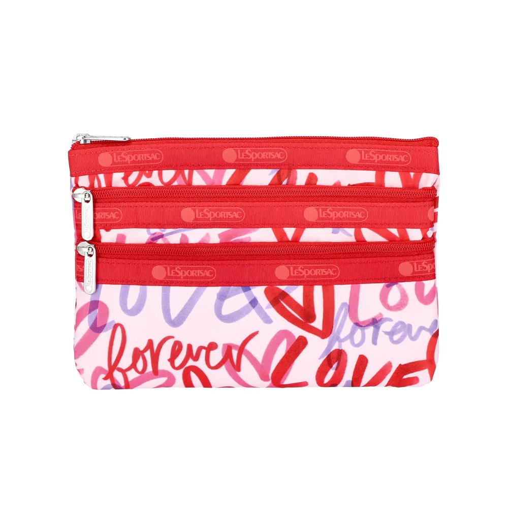 |快速出貨|Lesportsac 3-Zip Cosmetic 三層拉鍊收納化妝包/ 愛情便條手繪風, , large
