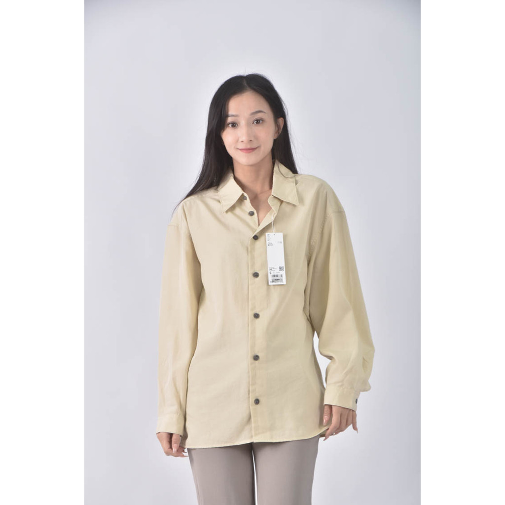 (S) uniqlo棉質素面綠色襯衫上衣二手衣, , large